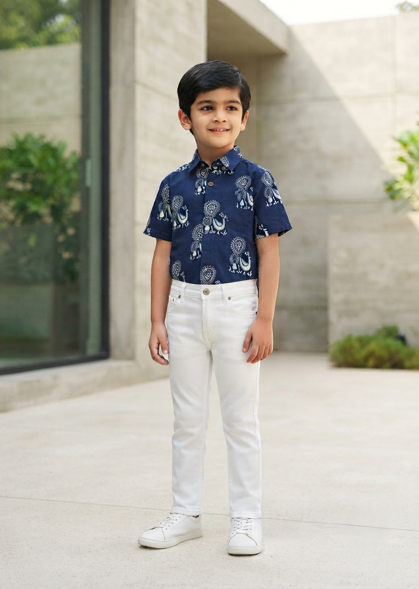 Southloom Pure Cotton Jaipur Printed Shirt For Kids Half Sleeves SL607