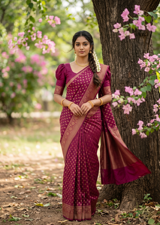 Southloom Munga Silk Saree with Woven Work on Body and Borders (Purple)