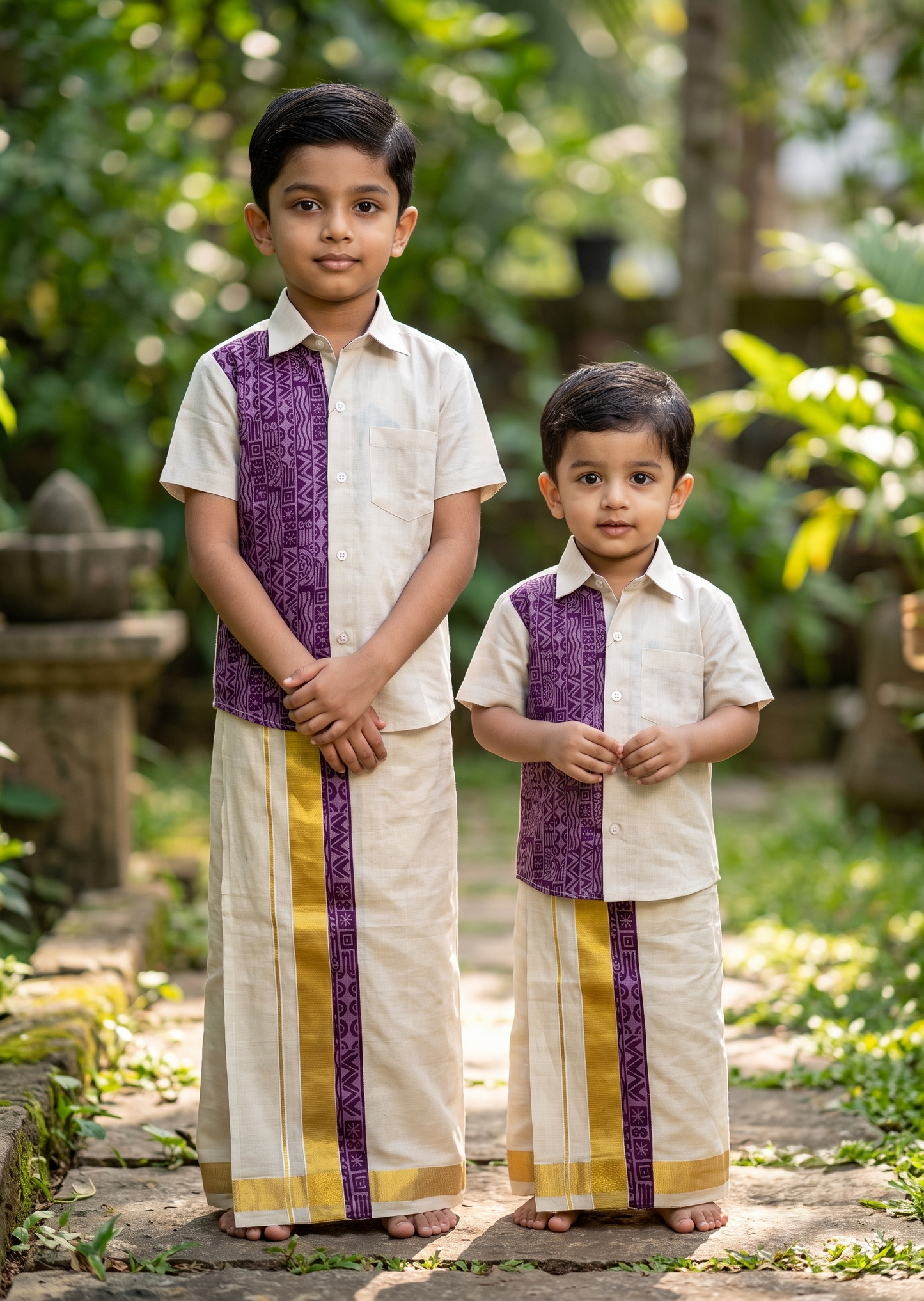 Southloom Tissue Ajrakh Printed Kids's Combo (Shirt + Velcro Mundu) SLKCOMBO SL611