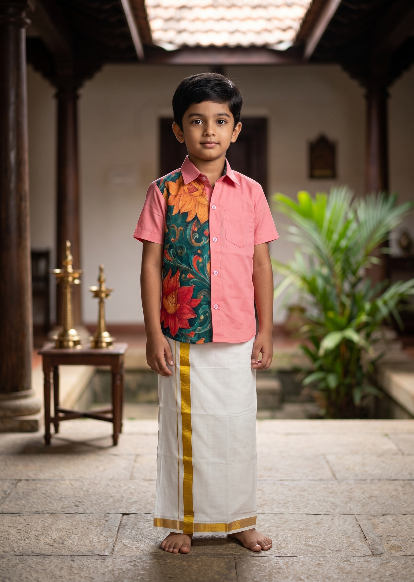 Southloom Cotton Digital Printed Kids's Combo (Shirt + Velcro Mundu) SLKCOMBO