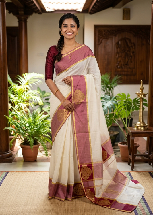 Southloom Kerala Cotton Saree with Black Borders SL620