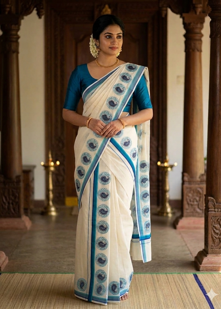 Kerala Cotton Printed Set Mundu (2.80m) SL335