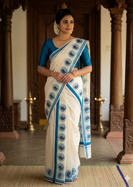 Kerala Cotton Printed Set Mundu (2.80m) SL335