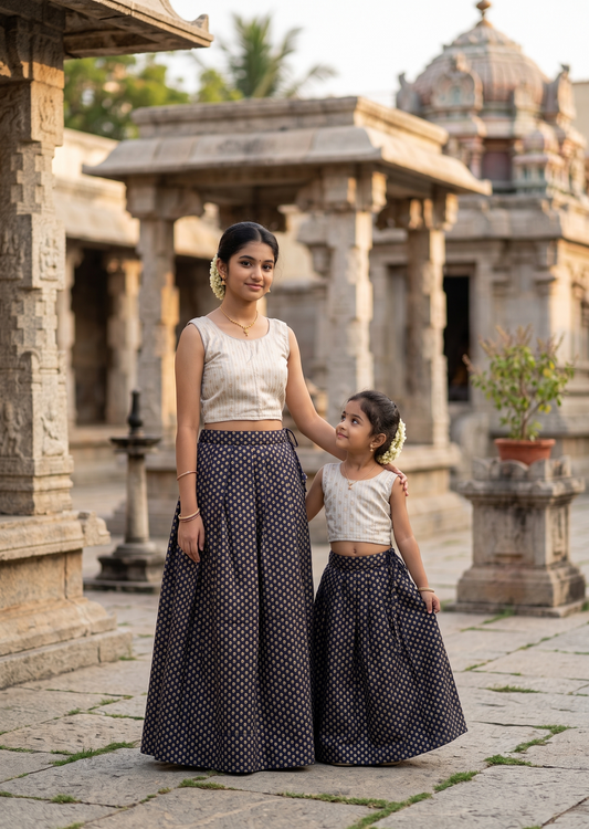 Southloom Kerala Cotton Kasavu Pavada Blouse In Black for Kids SL587