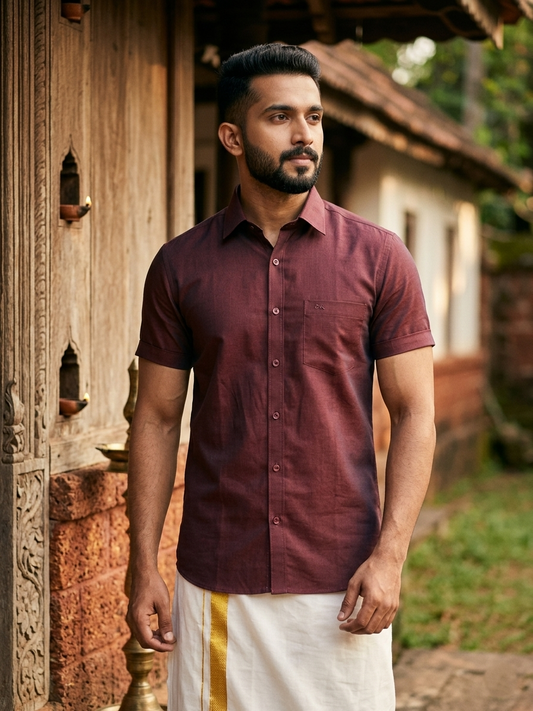 Southloom Pure Cotton Maroon plain Shirt SLSHIRT 38 HS