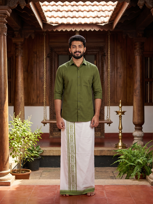 Southloom White Printed Single Mundu / Lungi (South Indian Kerala Dhoti)