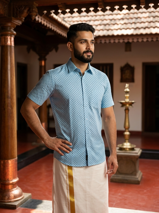 Pure Cotton Printed Blue Shirt SLSHIRT 38 HS