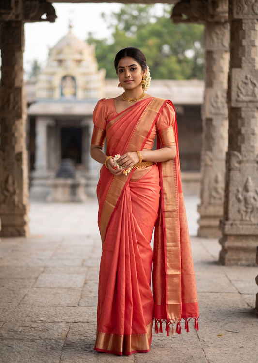 Southloom Silk Saree with Plain Body And Paisley Border in Green SL552