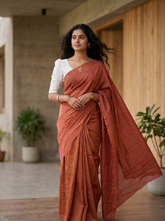 Southloom Tissue Crushed Organza Saree Peach