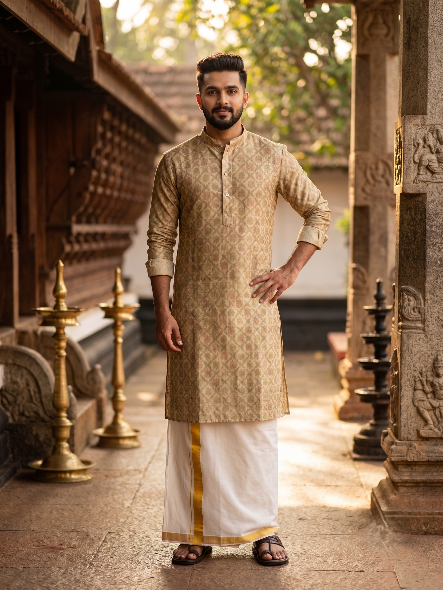Southloom Printed Semi Silk Long Kurta for Men SL590