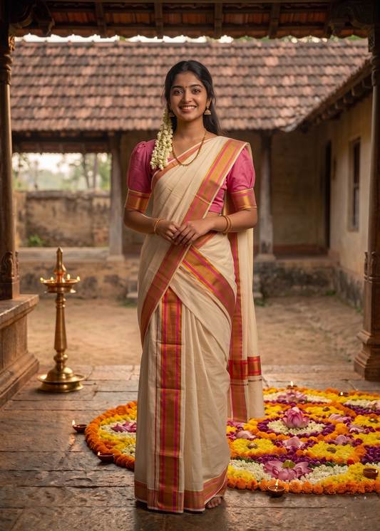 Kerala Cotton Kasavu With Kara Single Set Mundu (2.80 mtrs) SLKK SL424