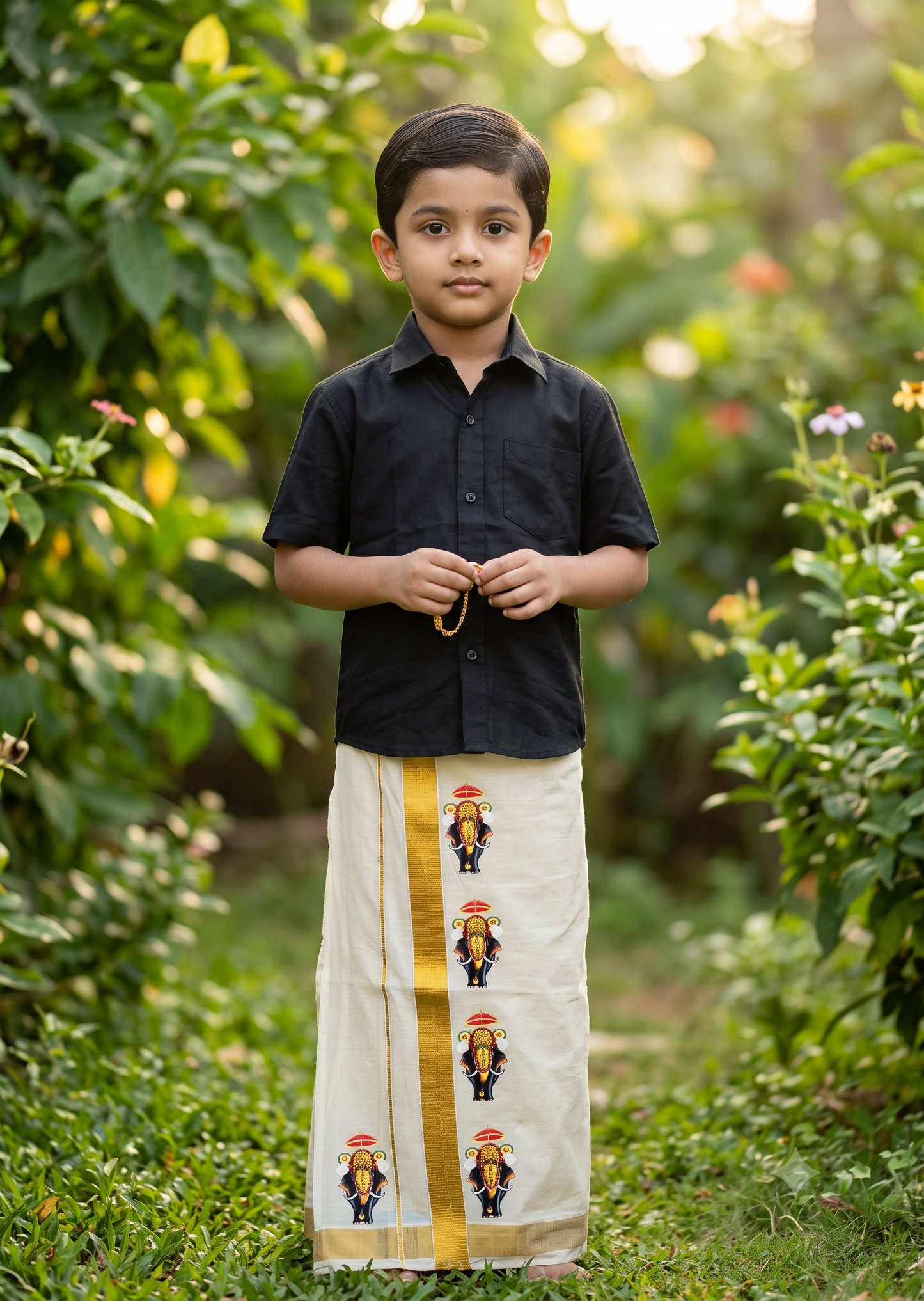 Southloom Cotton Kasavu Printed Kids's Velcro Mundu SLK SL601