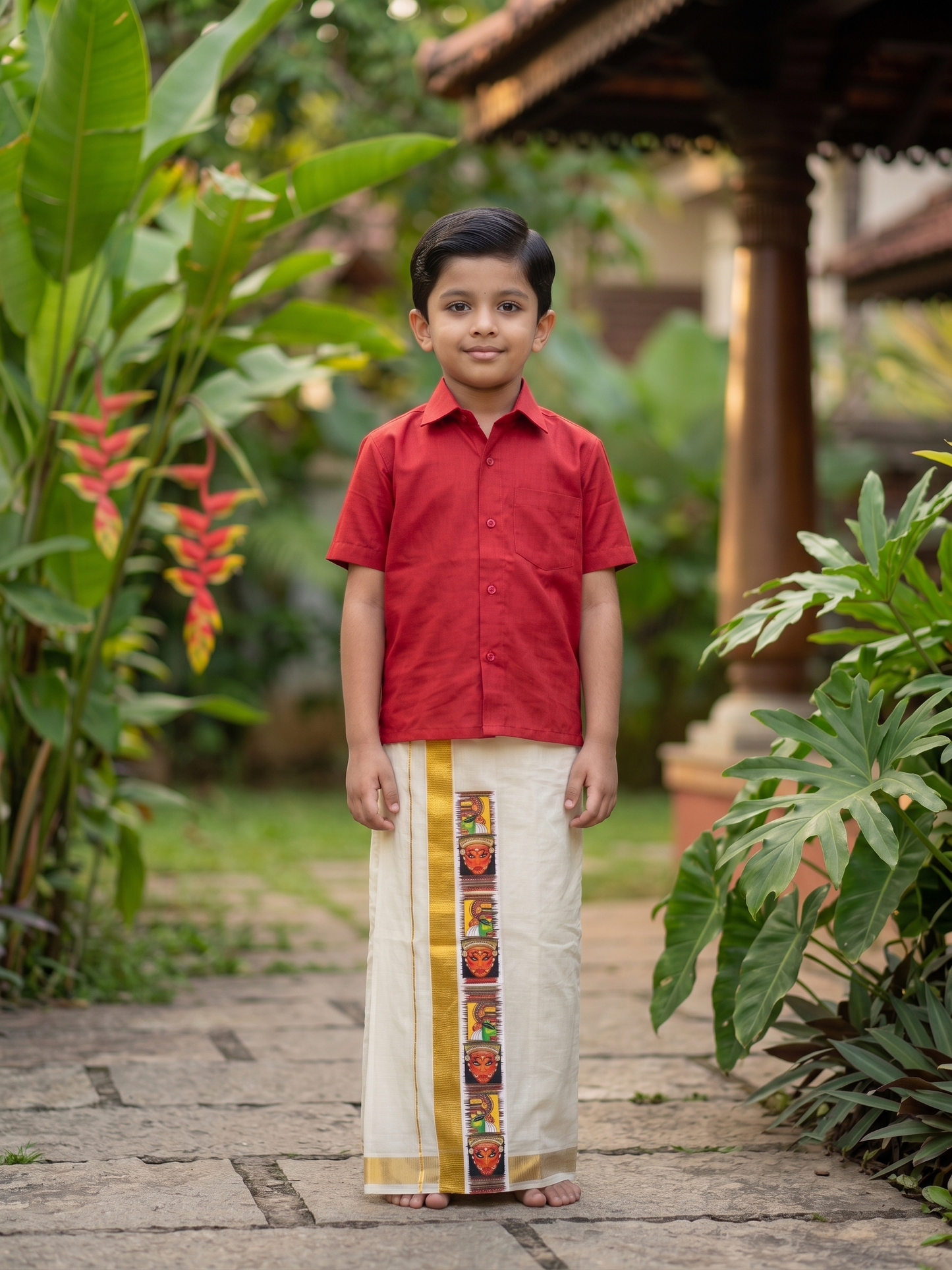 Southloom Cotton Kasavu Printed Kids's Velcro Mundu SLK SL601