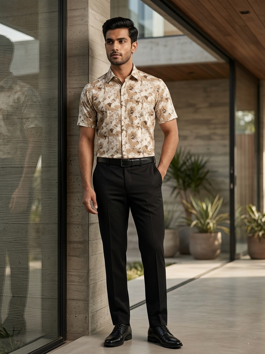 Southloom Pure Cotton Brown Printed Shirt SLSHIRT 38 HS