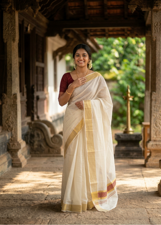 Southloom Kerala Cotton Saree (Maroon) SL452
