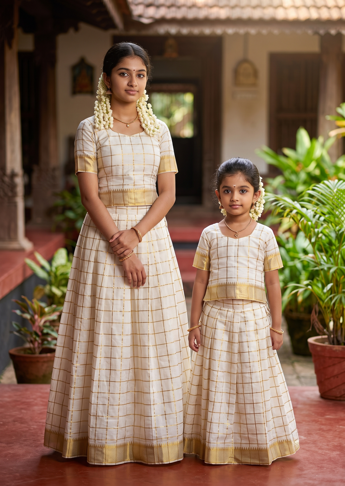 Southloom Kerala Cotton Kasavu Pavada Blouse with for Kids