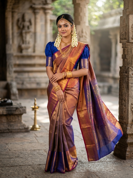 Southloom Premium Semi Silk Zari Work Brocade Saree in Bridal Blue with Matching Pallu