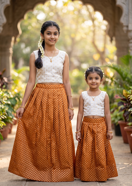 Southloom Kerala Cotton Kasavu Pavada Blouse In Mustard Yellow for Kids SL587