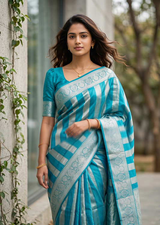 Southloom Tissue Organza Saree With Stripes Design in Double colour SL354