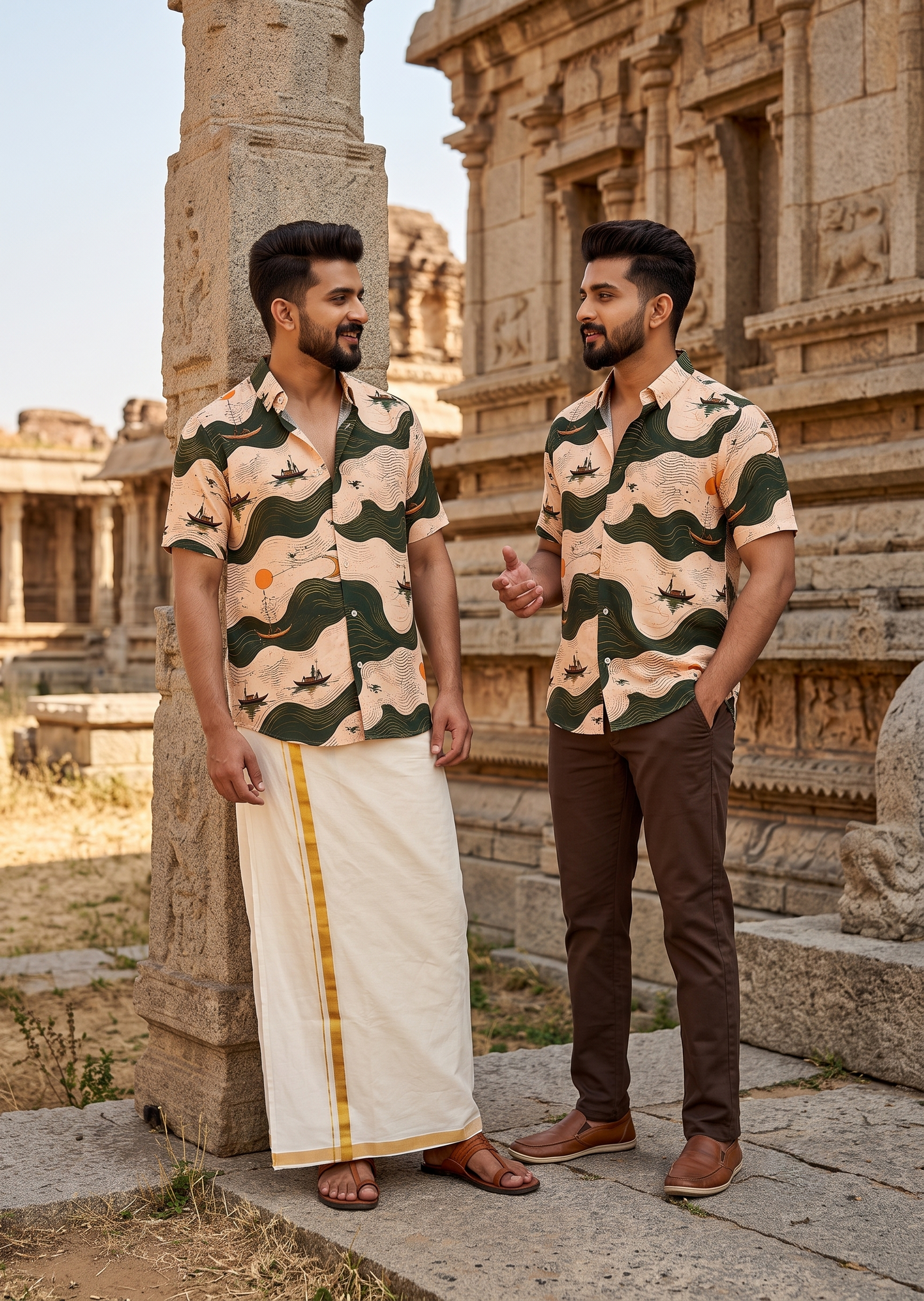 Southloom Ethinic Shirt With Floral Digital Printed for Men in Half Sleeve