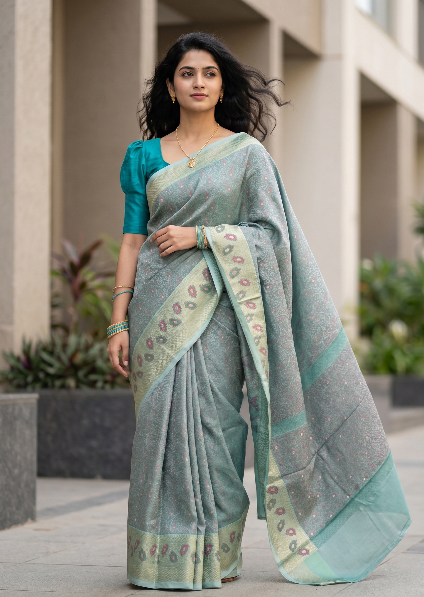 Southloom Resham Work Soft Cotton Banarasi Saree with Woven Work on Body and Borders