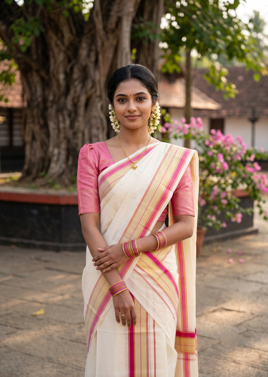 Southloom Pure Cotton Set Mundu with Gold Kasavu and Black Borders 2.80 Mtrs SL376