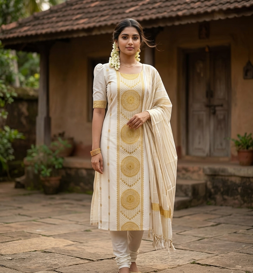 Southloom™ Cotton Churidar Salwar Suit Unstiched Material with Woven  Design  (include Lines Shawl / Dupatta)