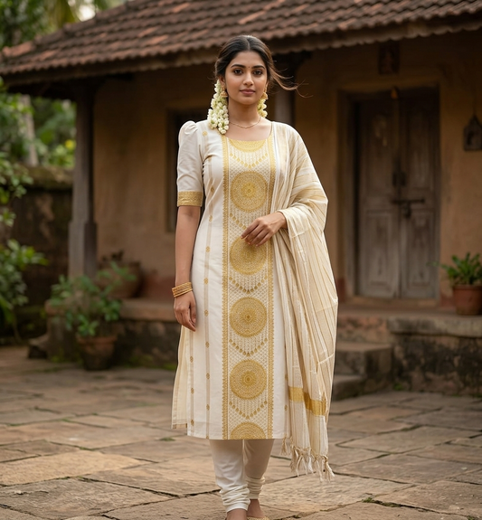 Southloom™ Cotton Churidar Salwar Suit Unstiched Material with Woven Design (include Lines Shawl / Dupatta) SL601