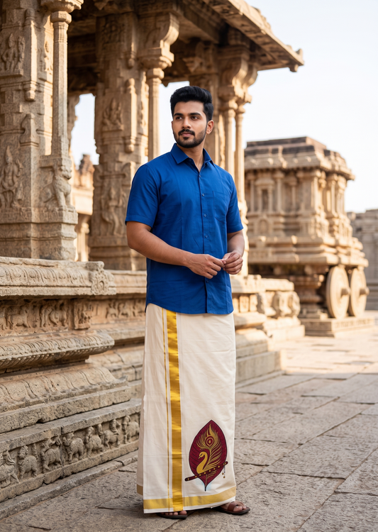 Southloom Kerala Cotton Mural Digital Printed Double Mundu (South Indian Kerala Dhoti) SL567