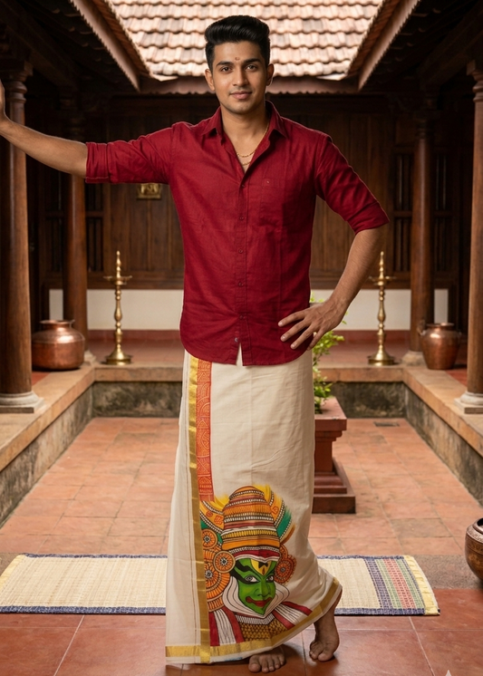 Kerala Cotton Handpainted Dhoti ( Double Mundu )  SL330