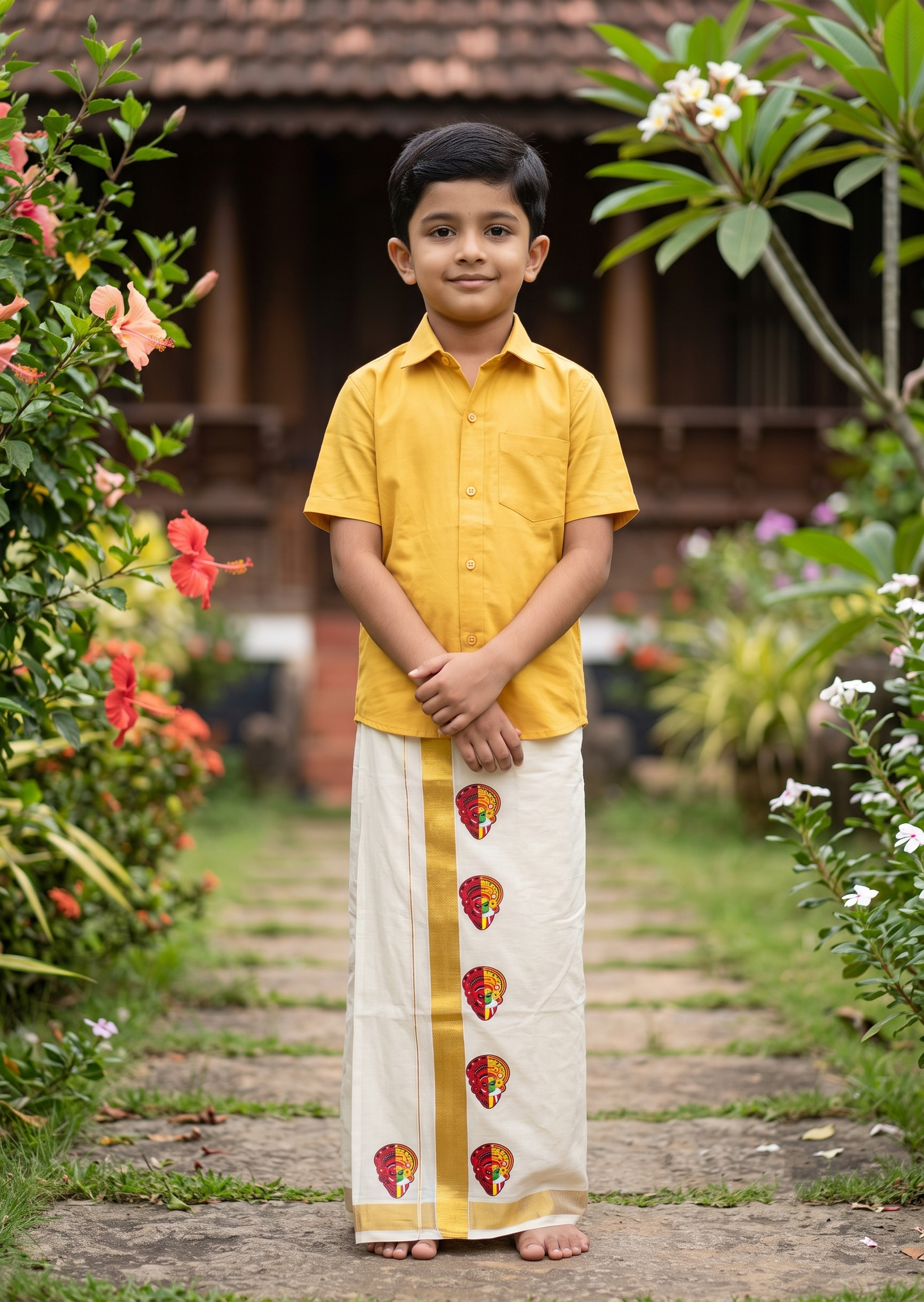 Southloom Cotton Kasavu Printed Kids's Velcro Mundu SLK SL601
