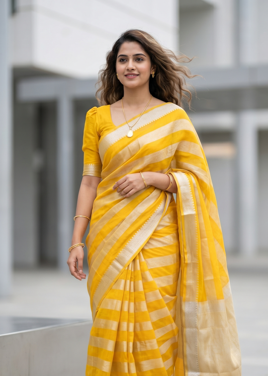 Southloom Tissue Organza Saree With Stripes Design in Double colour SL354