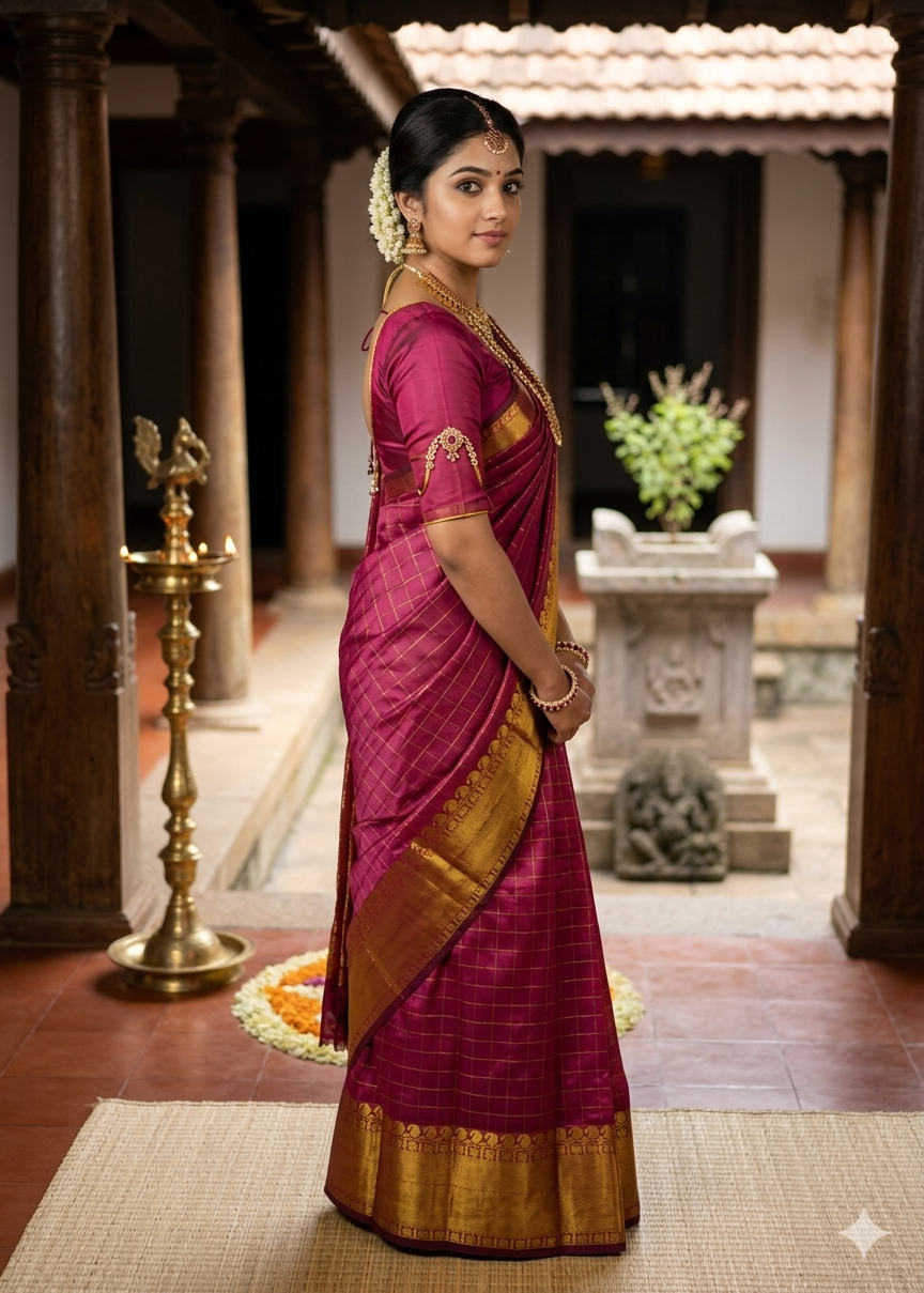 Southloom Semi Silk Saree with Check on Body in Pink  SL386