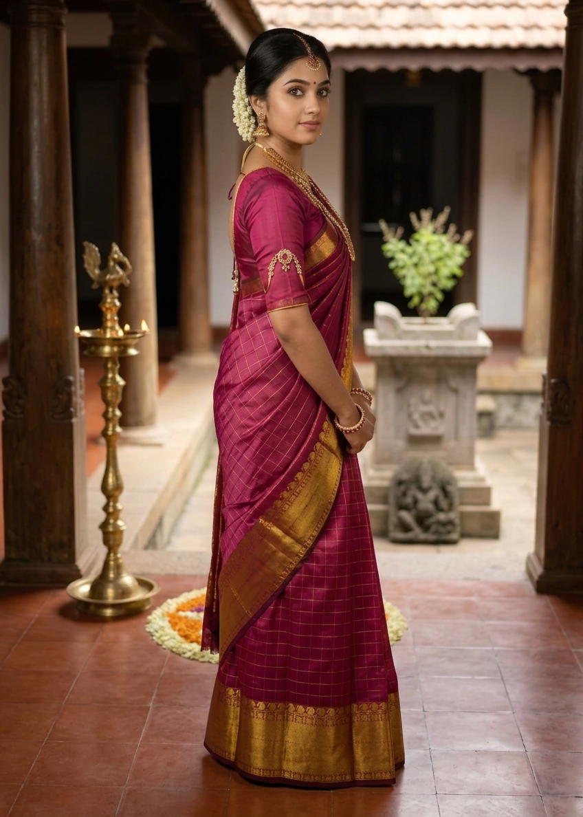 Southloom Semi Silk Saree with Check on Body in Pink  SL386