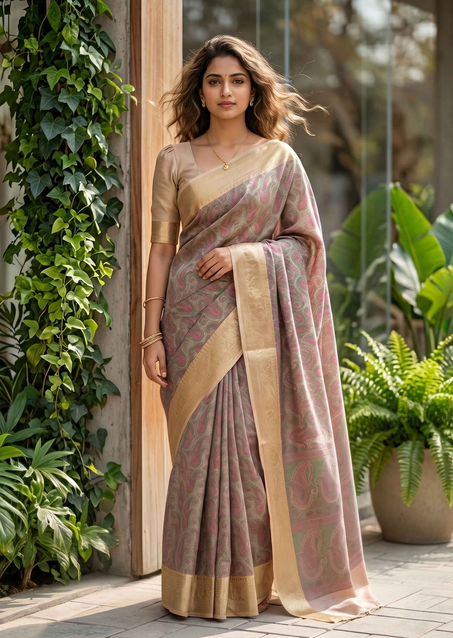 Southloom Resham Work Soft Cotton Banarasi Saree with Woven Work on Body and Borders