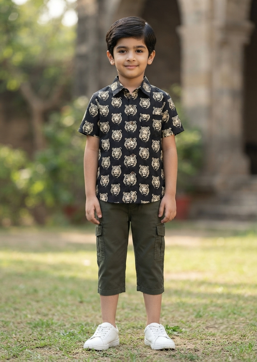 Southloom Pure Cotton Jaipur Printed Shirt For Kids Half Sleeves SL607