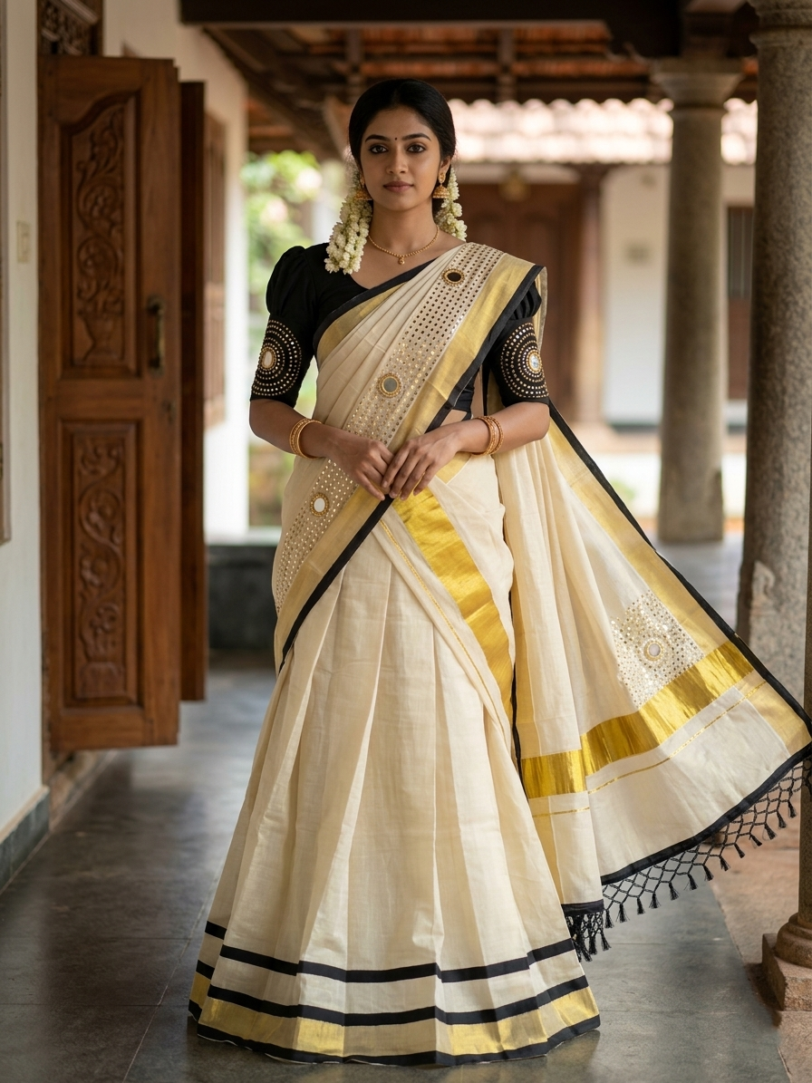Southloom Semi Stitched Tissue Dhavani Set with Pavada and Black Blouse Piece