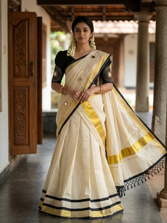 Southloom Semi Stitched Tissue Dhavani Set with Pavada and Black Blouse Piece