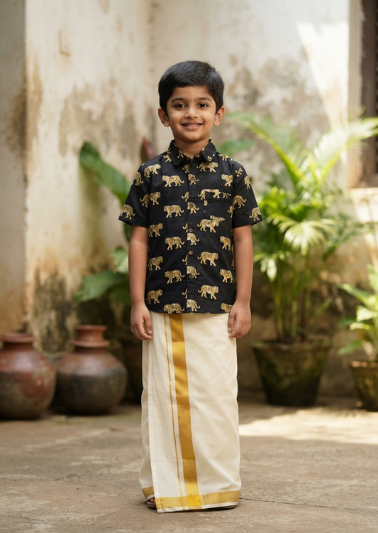 Southloom Pure Cotton Jaipur Printed Shirt For Kids Half Sleeves SL607