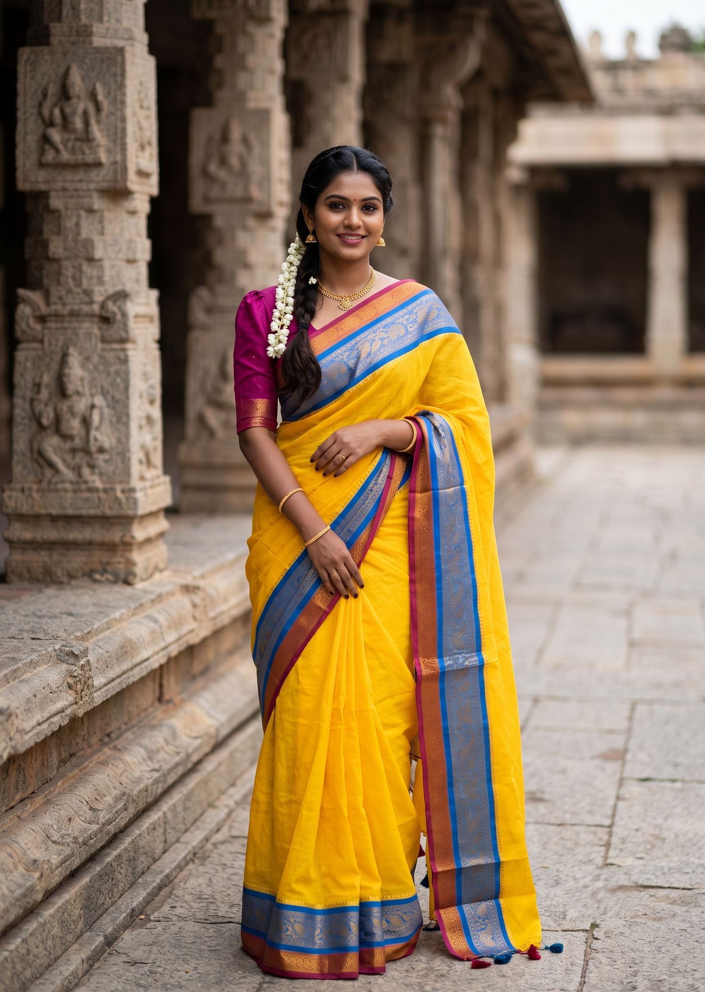 Southloom Mul Cotton 120 x 120 Soft Fabric Saree with Kanchi Border SL215