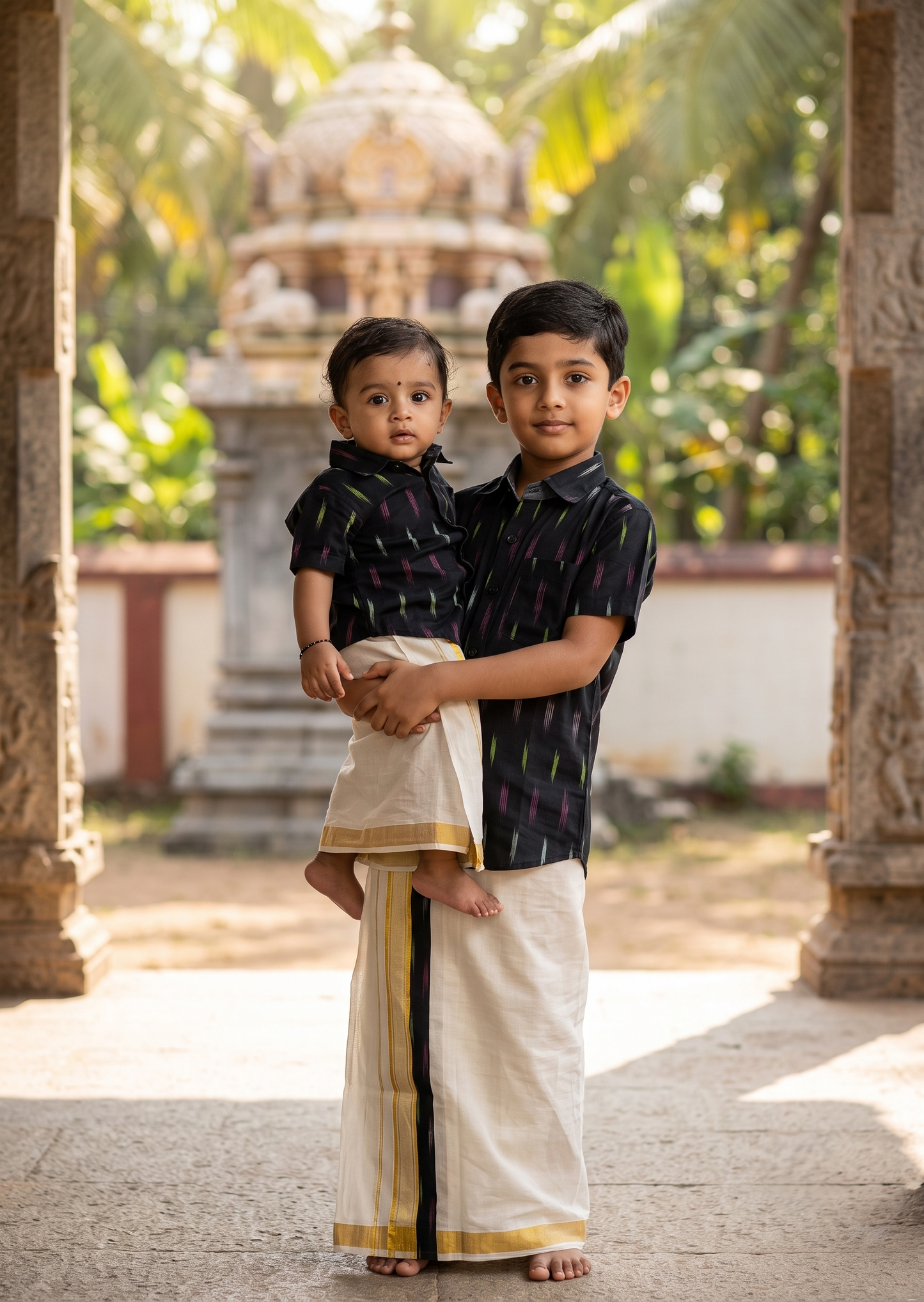 Southloom Cotton Floral Printed Kids's Combo (Shirt + Velcro Mundu) SLKCOMBO