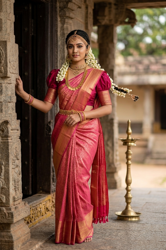 Southloom Premium Semi Silk Zari Work Brocade Saree in Bridal Pink with Matching Pallu