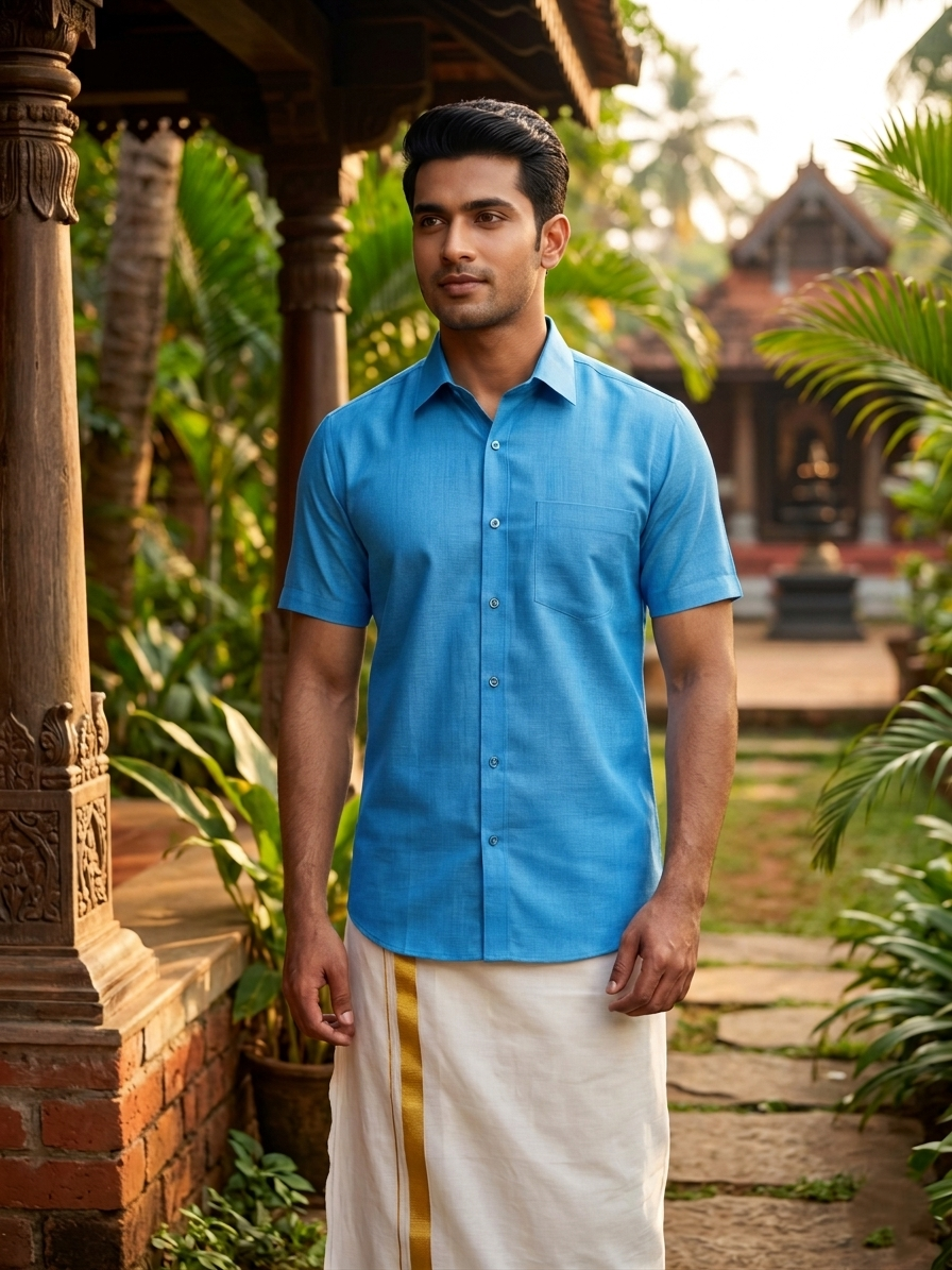 Southloom Pure Cotton Blue Plain Shirt SLSHIRT 46 HS