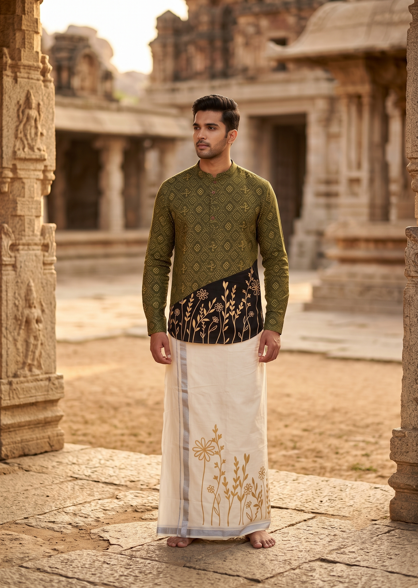 Southloom Cotton Ajrakh Printed Men's Combo (Shirt + Mundu) SLCOMBO SL579