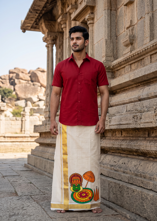 Southloom Kerala Tissue Kadhakali Digital Printed Double Mundu (South Indian Kerala Dhoti) SL567