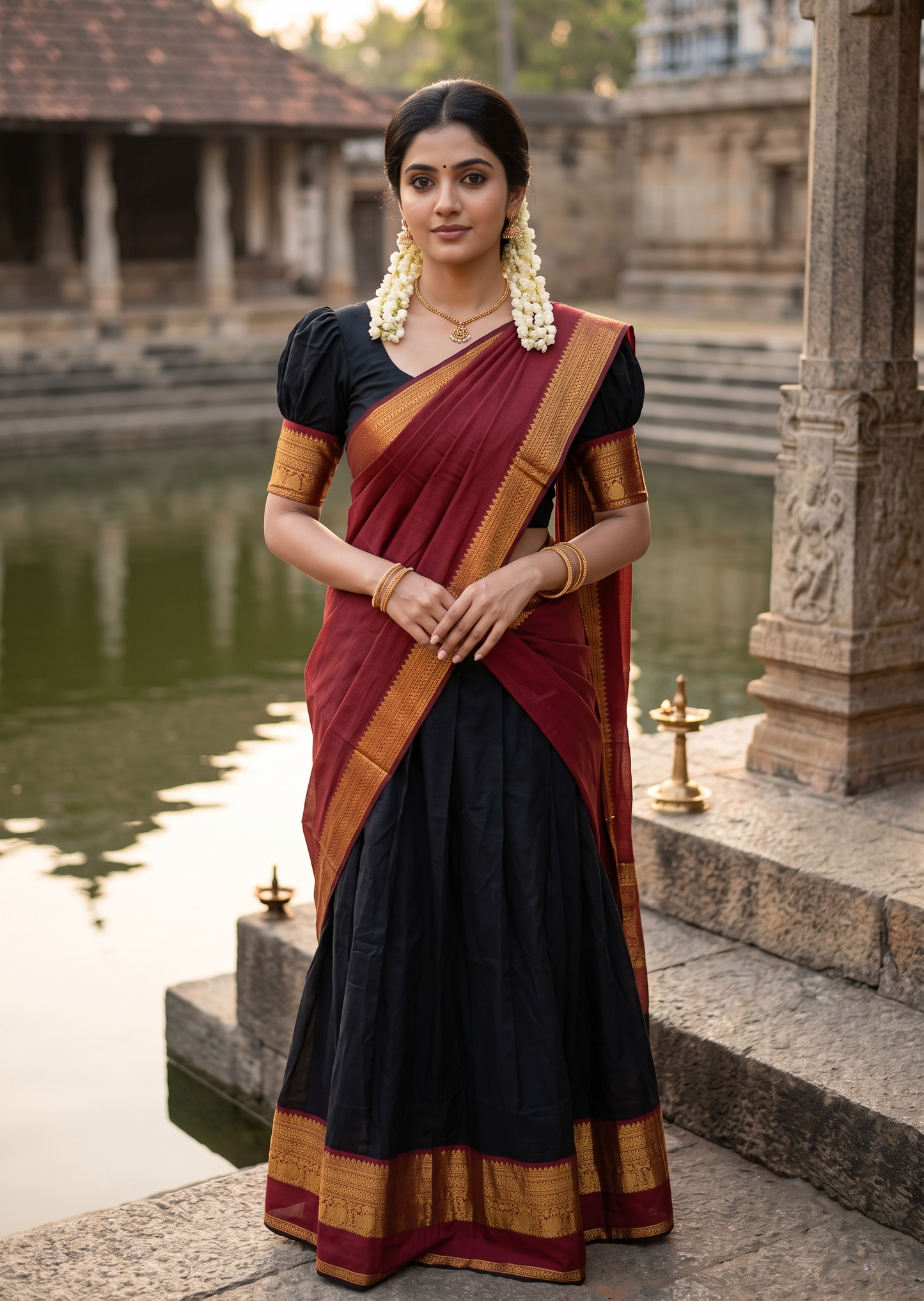 Kerala Southloom Semi UnStitched Kanchi Cotton Dhavani Set with Pavada and Blouse Piece SL585