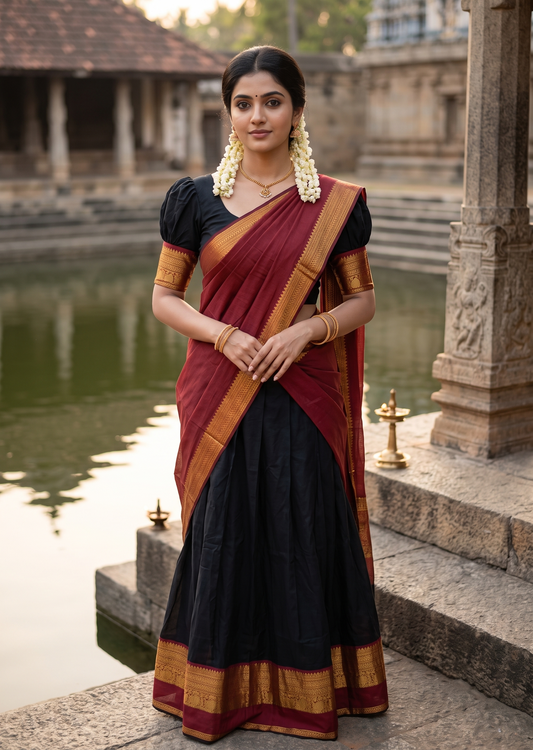 Kerala Southloom Semi UnStitched Kanchi Cotton Dhavani Set with Pavada and Blouse Piece SL585