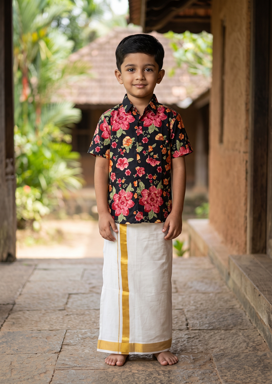Southloom Pure Cotton Jaipur Printed Shirt For Kids Half Sleeves SL607