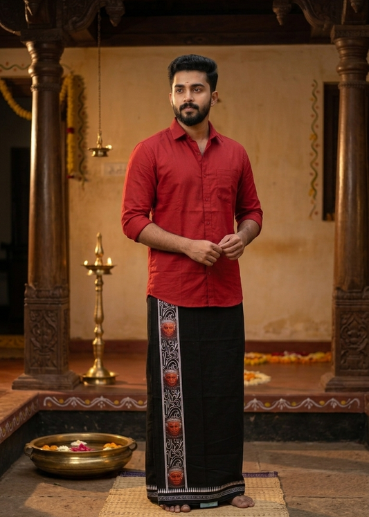 Theyyam Printed Black Single Dhoti / Otta Mundu SL319