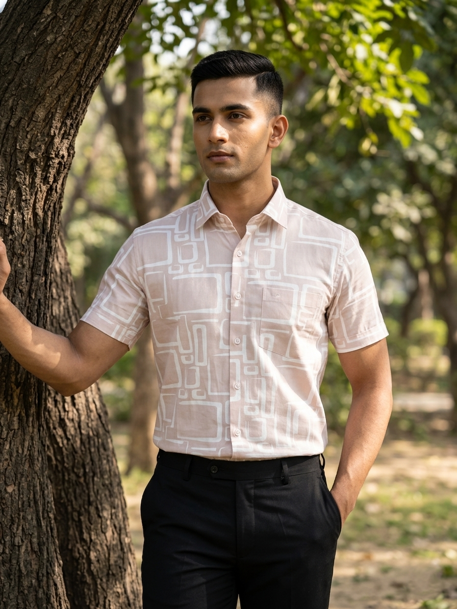 Pure Cotton Pink Printed Shirt SLSHIRT 48 HS